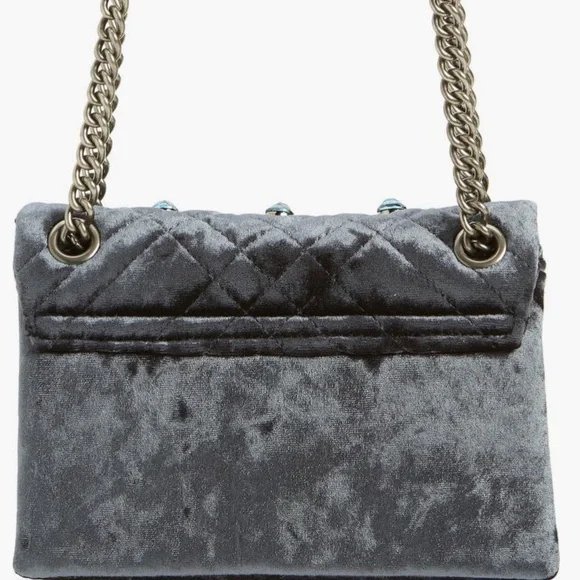 Kurt Geiger Gunmetal Grey Mini Velvet Brixton Shoulder Bag - Picture 12 of 13